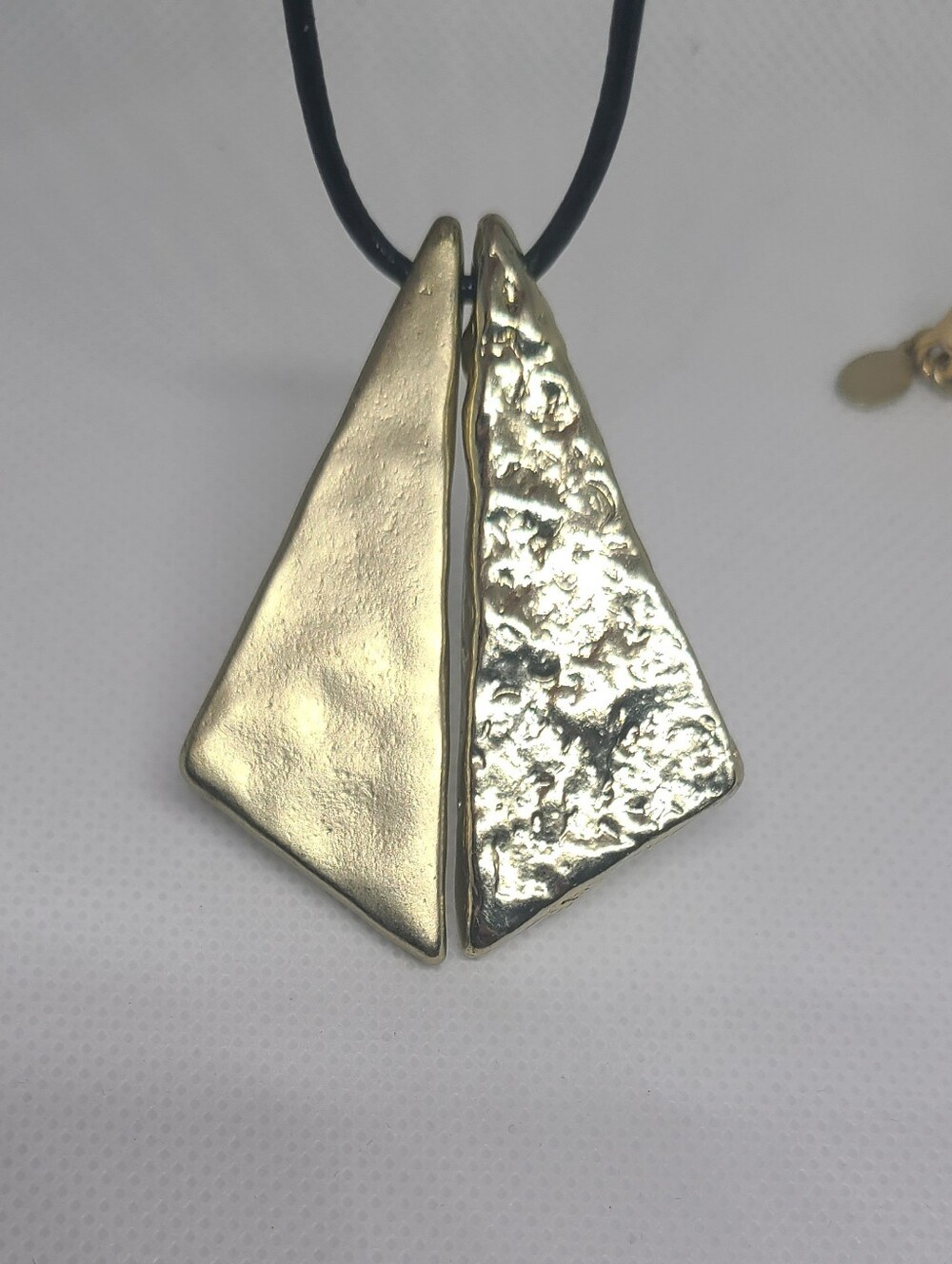 Chico's Geometric Split Triangle Pendant Necklace Black Cord Gold Tone